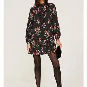 kate spade Black Floral Tie-Bow Mini Dress